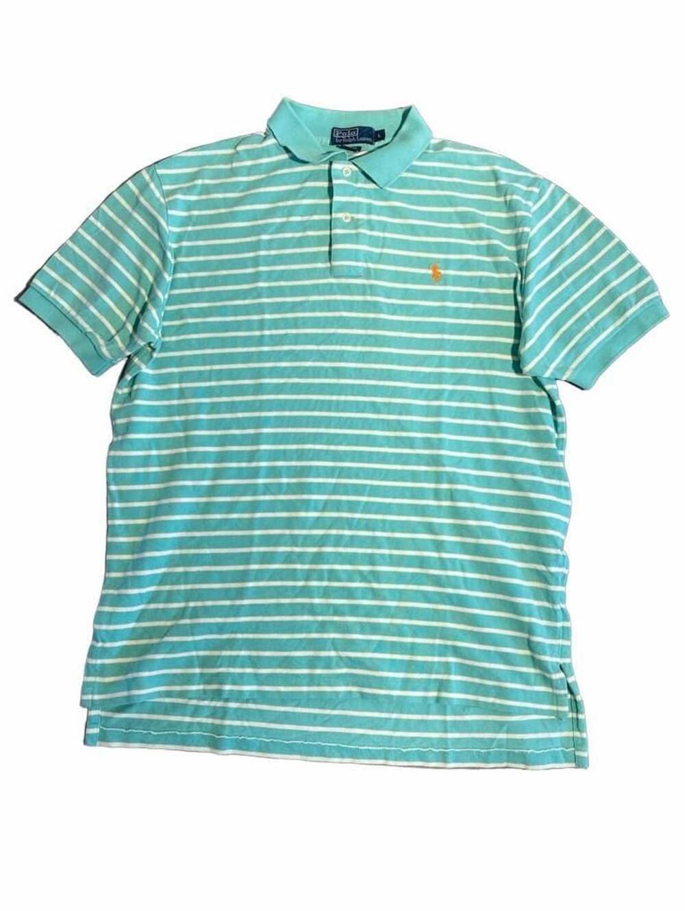 Polo By Ralph Lauren Striped Polo Shirt Size L Turquoise White Cotton
